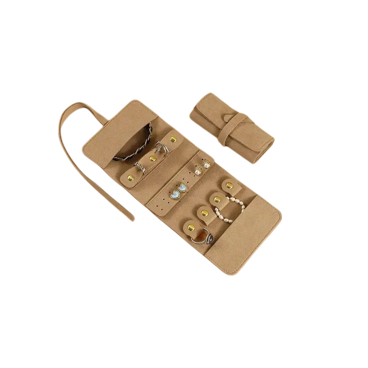 Joyero plegable para viaje gamuza - 10 x 24 cm - Marron 