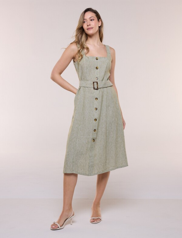 Vestido Midi Camisero Con Cinto VERDE