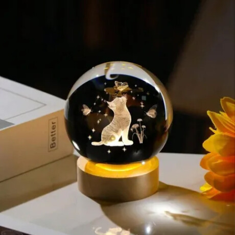 Lámpara Veladora Esfera De Cristal Chica Luz Blanca Gatito