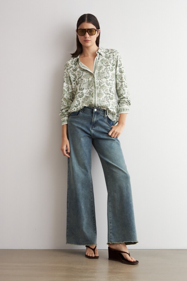 Camisa estampa Boho verde oliva