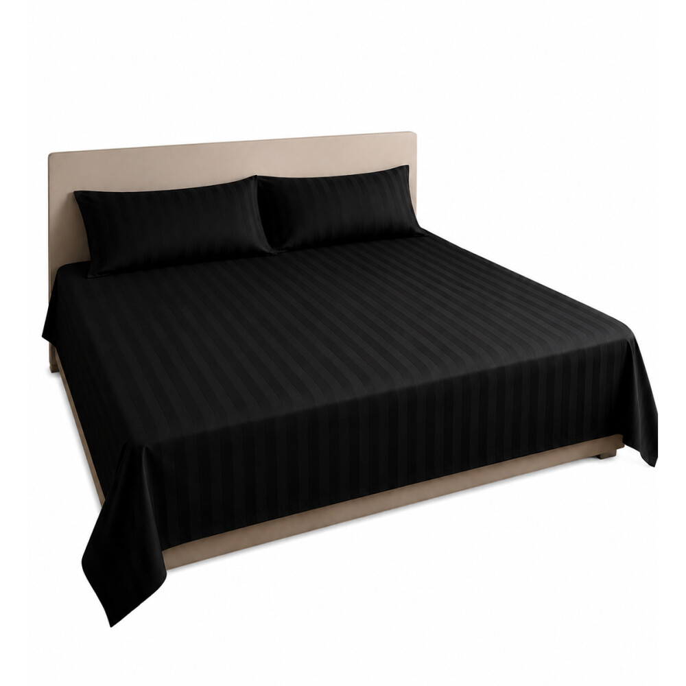 Juego de sábanas KING de tela a rayas Premium 400 hilos Negro