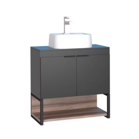 Mueble de baño suspendido Salvia negro 60cm con tapa sin bacha Mueble De Baño Suspendido Salvia Negro 60cm Con Tapa Sin Bacha