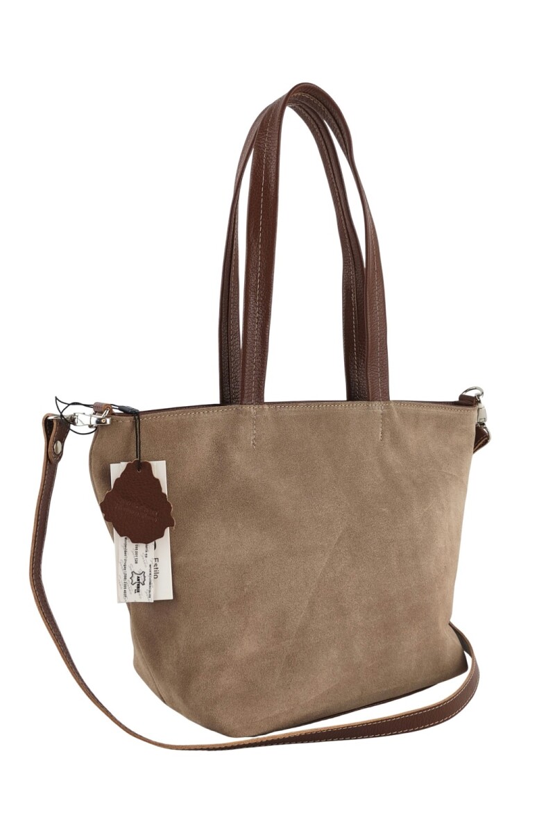 Cartera versátil de cuero y gamuza Beige