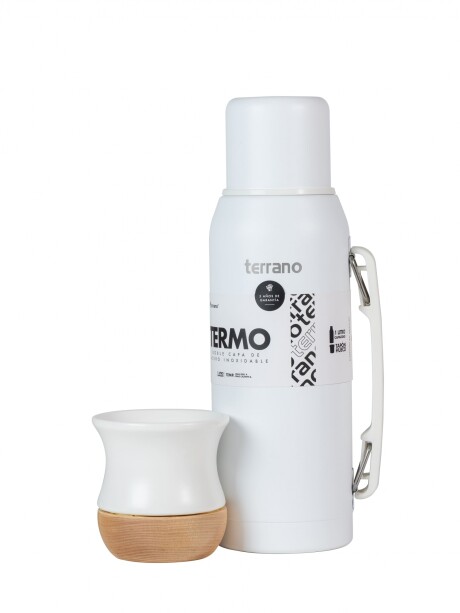 Kit Termo 1lt. Premium + Mate Cerámica base Madera Blanco