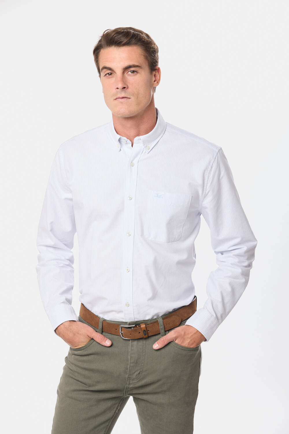 CAMISA OXFORD A RAYAS Celeste