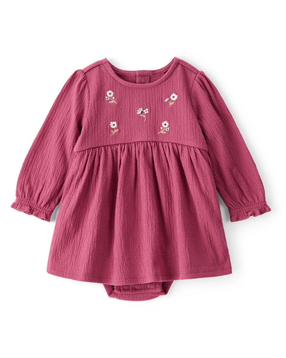 Vestido de jersey arrugado, con bordado floral 