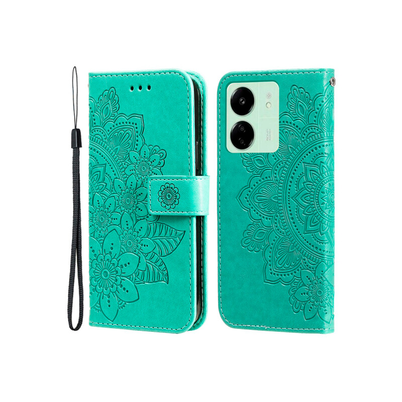 Flip cover Xiaomi Redmi 13C diseño mandala verde Flip Cover Xiaomi Redmi 13c Diseño Mandala Verde