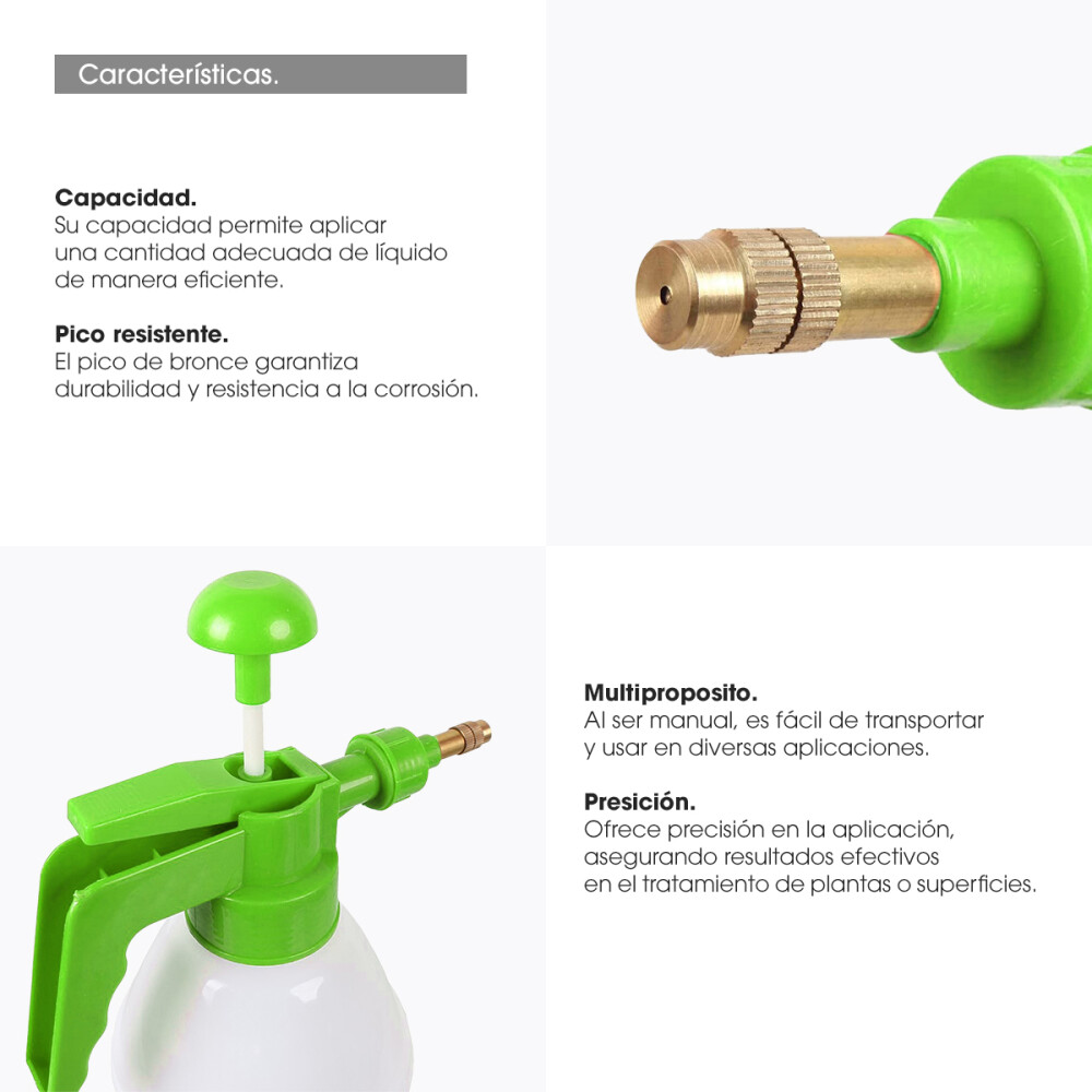 Pulverizador Fumigador Manual Presión 800 Ml Pico De Bronce Verde