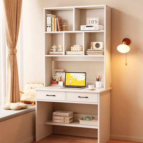 Escritorio Con Cajones Y Estantería 70 Cm Mdf Ub BLANCO