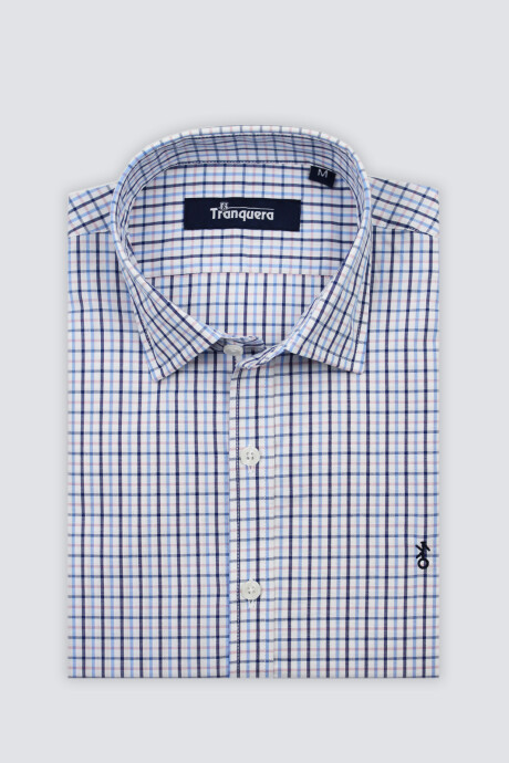 Camisa de Hombre Premium Cuello s/Botones Cuadros Azul y Rosa