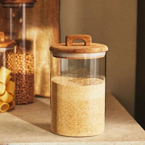 Contenedor de vidrio tapa madera con manija 1300ml