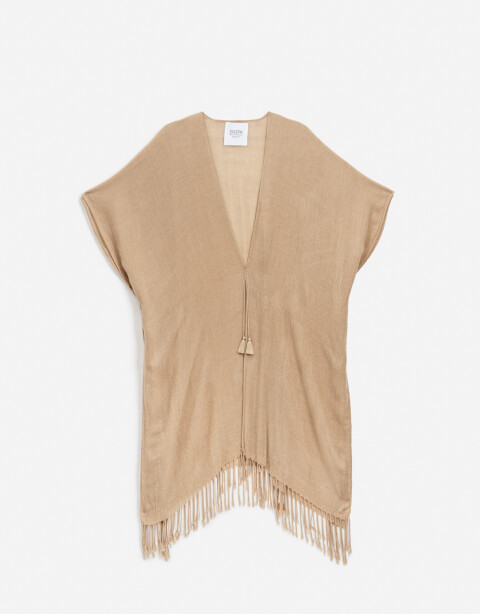 Kimonos Kimono Tejido Con Flecos - Marron Beige