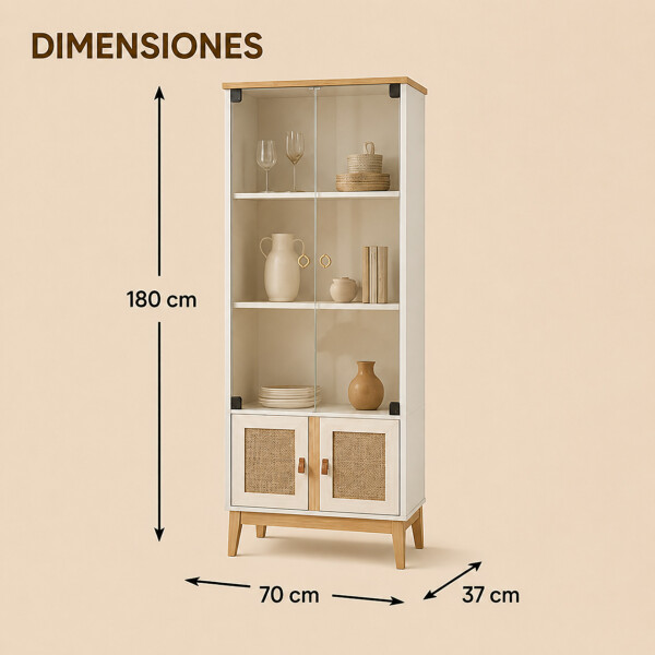 Cristalero ComboHome Rattan Estantes 2 Puertas 180cm Calidad Blanco 1