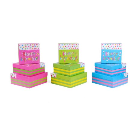 Set X3 Cajita Happy Birthday 28*28*11cm,24*24*10cm,21*21*9cm Set X3 Cajita Happy Birthday 28*28*11cm,24*24*10cm,21*21*9cm