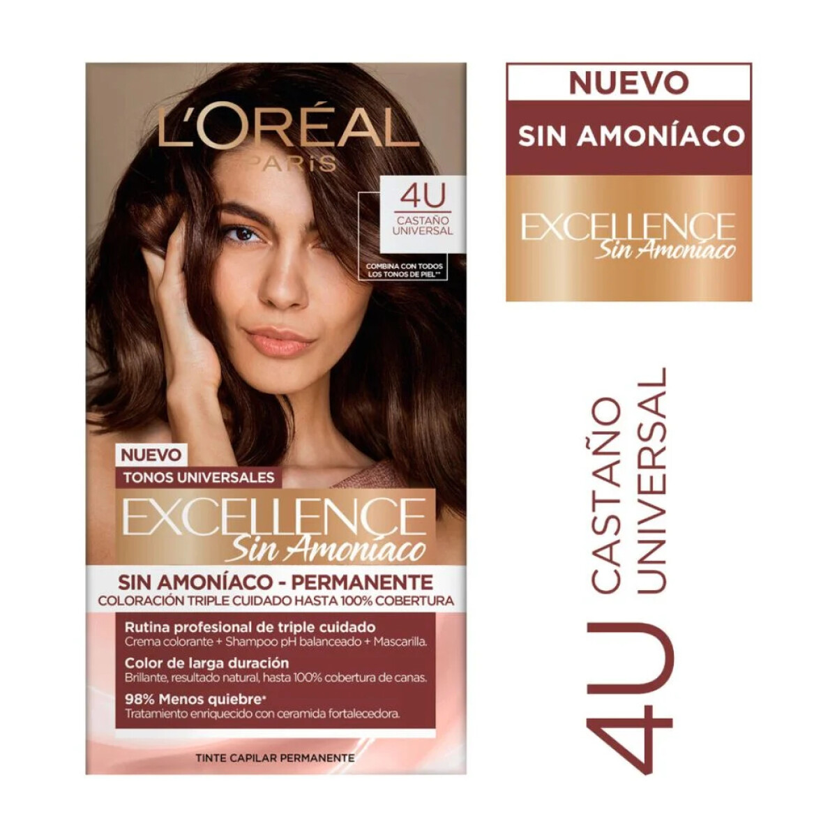 Tinta L'Oréal Paris Excellence Sin Amoníaco 4U Castaño Universal 