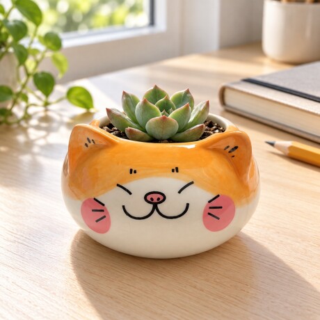 Maceta de cerámica gato naranja Blanco