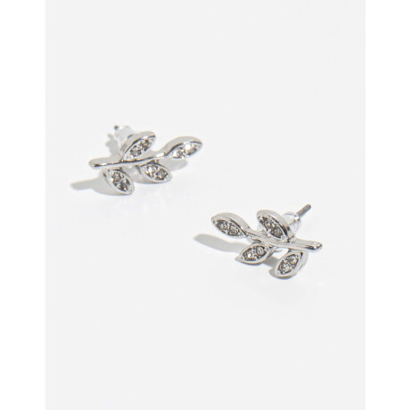 Aros Hojas Con Strass Plateado Rodio