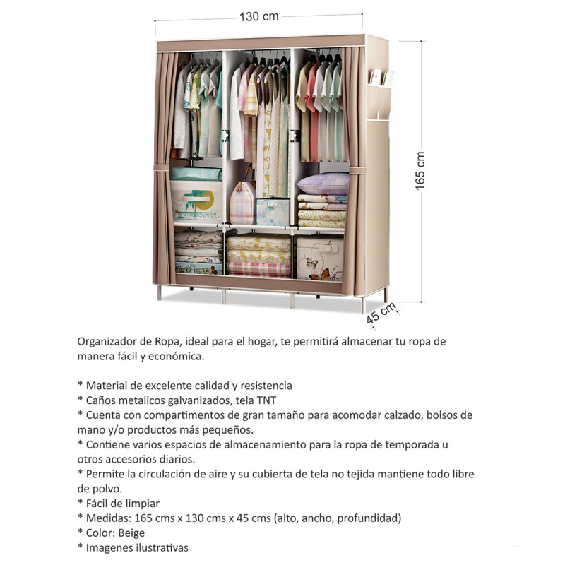 Ropero desmontable de tela 130 x 45 x 165 cm MARRON