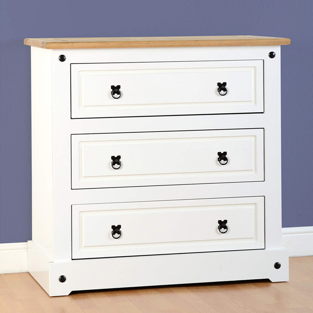 CÓMODA CAJONERA GUARDARROPA 3 CAJONES EN MADERA MACIZA - LÌNEA MEXICANA BLANCO