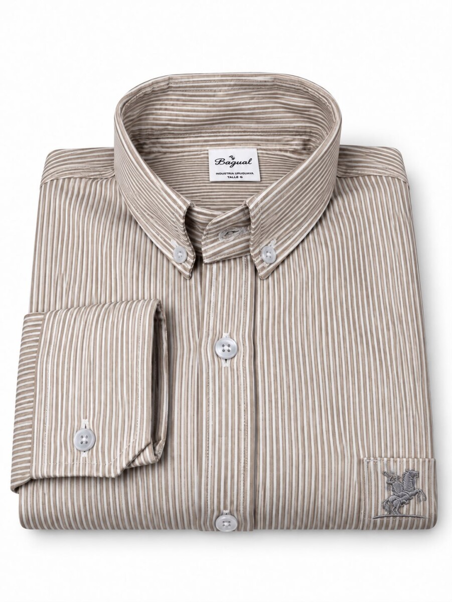 Camisa Caballero - rayas finas beige 