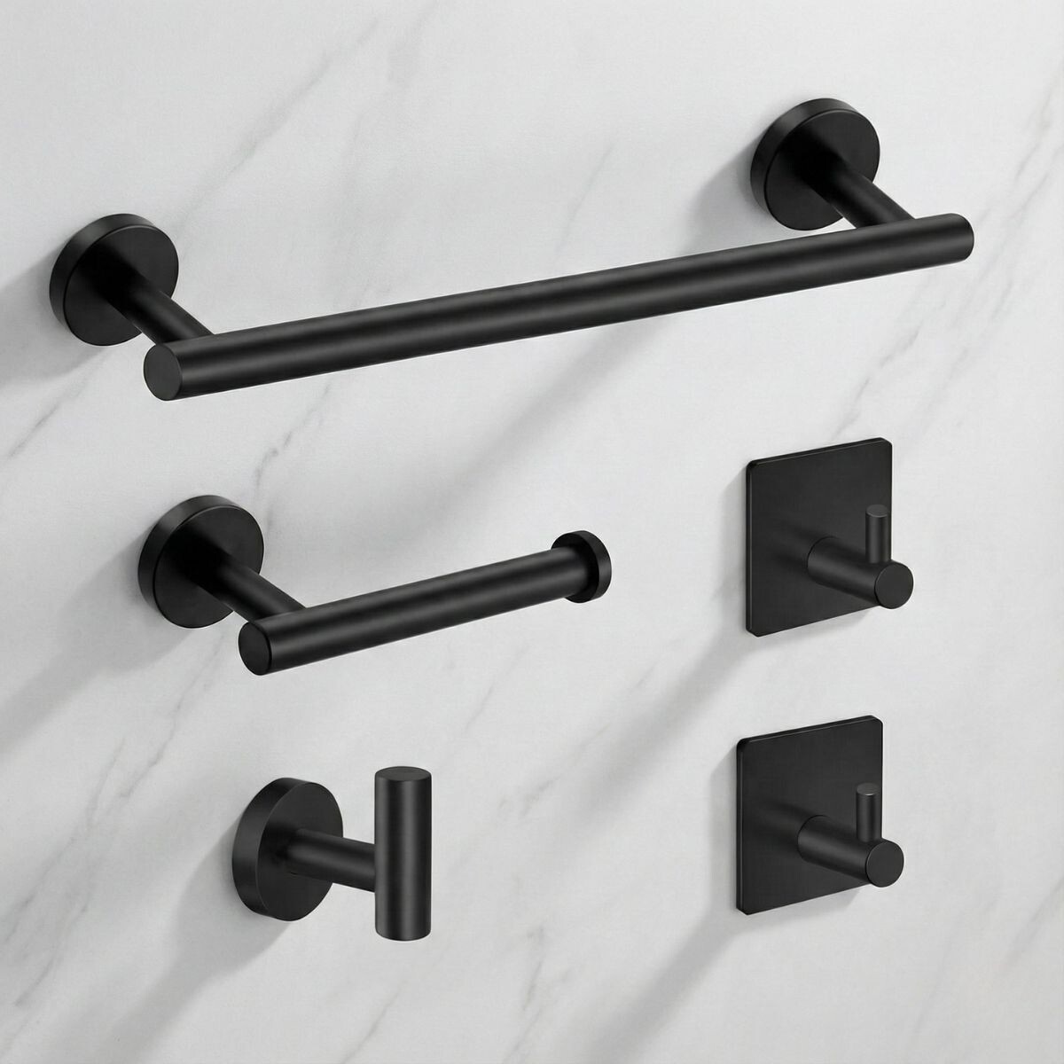 Kit 5 Accesorios Baño Completo 5 Pcs Acero Inox Premium Negro 