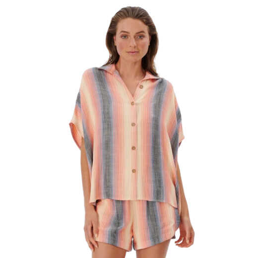 Camisa MC Rip Curl Melting Waves Stripe Shirt - Rosa Camisa MC Rip Curl Melting Waves Stripe Shirt - Rosa