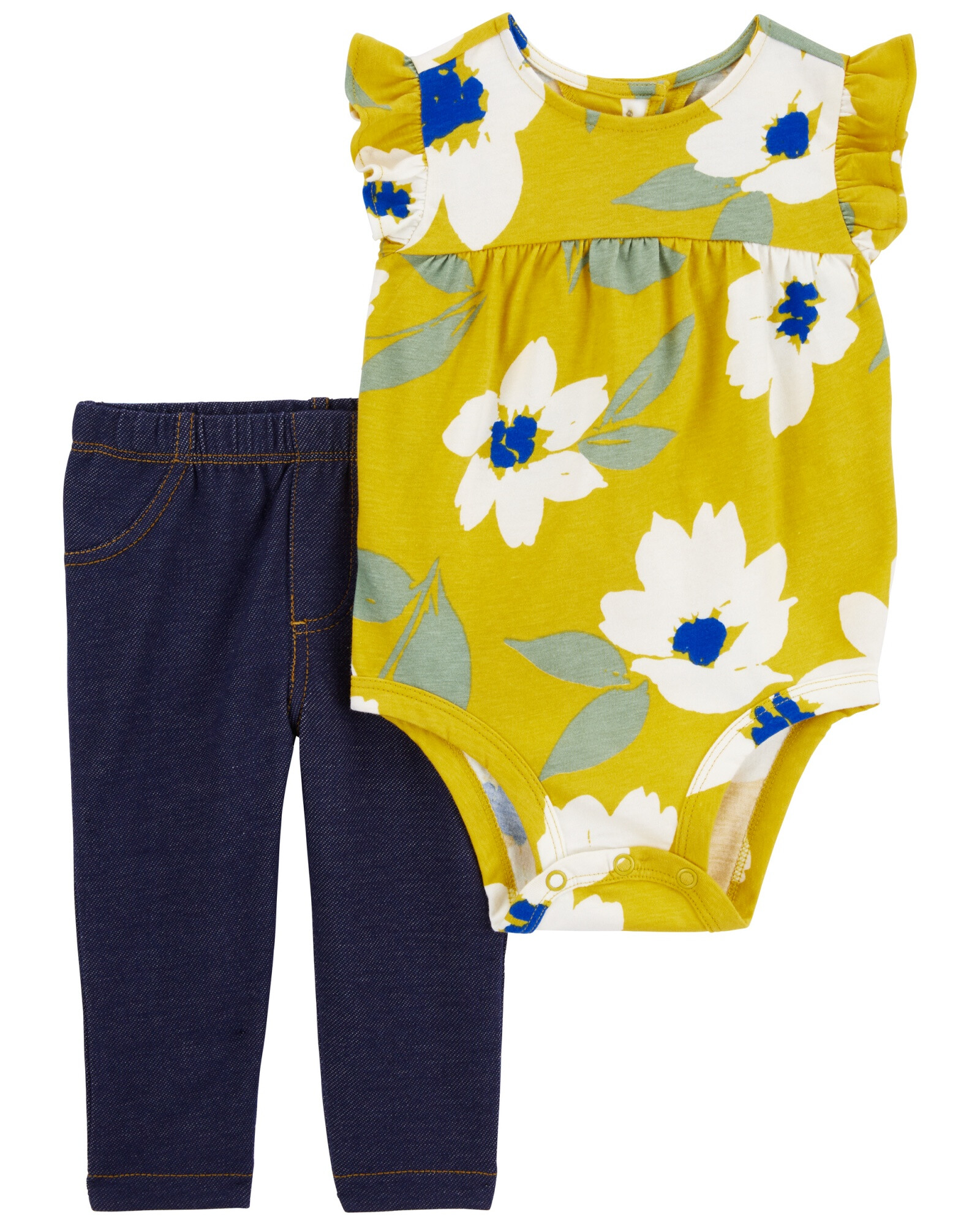 Set dos piezas, pantalón jean y body de algodón, diseño floral Set dos piezas, pantalón jean y body de algodón, diseño floral