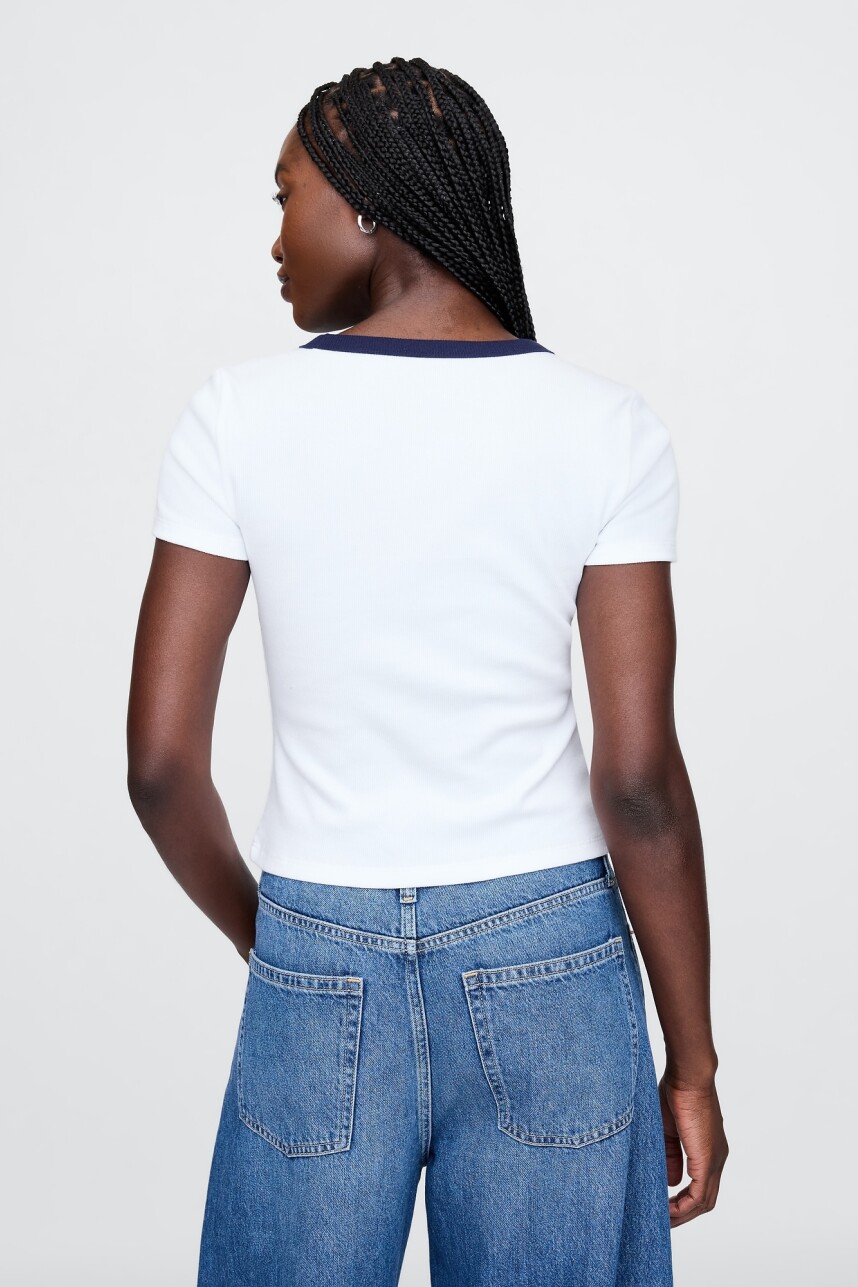 Remera Mini Logo Gap Mujer White Navy Combo