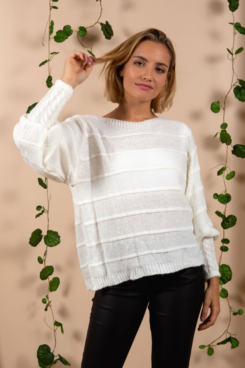 Sweater combinado con puño - Blanco 