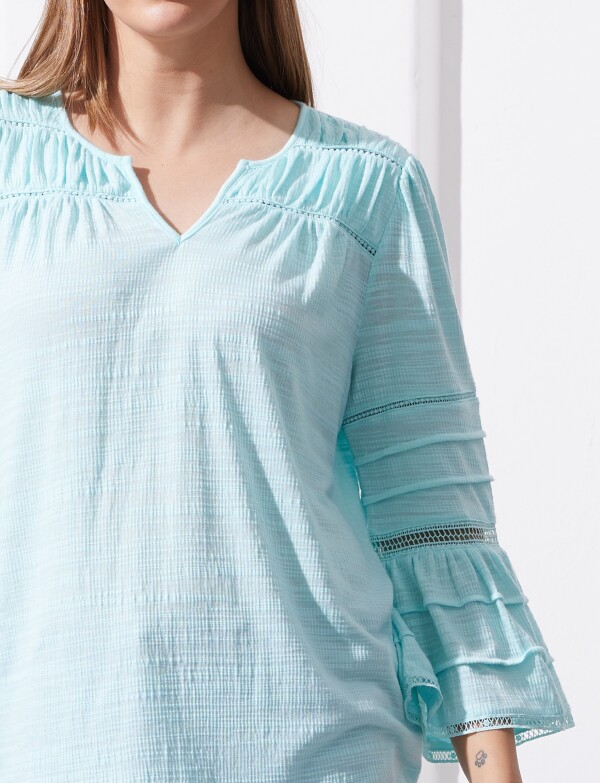 Blusa Frunces Hombro VERDE AGUA