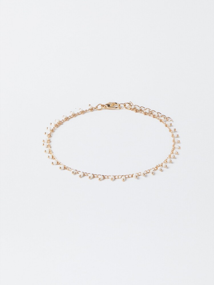 Pulsera Tobillera Con Abalorios dorado
