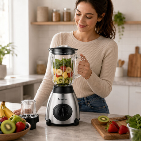 Licuadora Picadora 2 En 1 Vaso Vidrio 1,5L Ac. Inox 2500w Negro