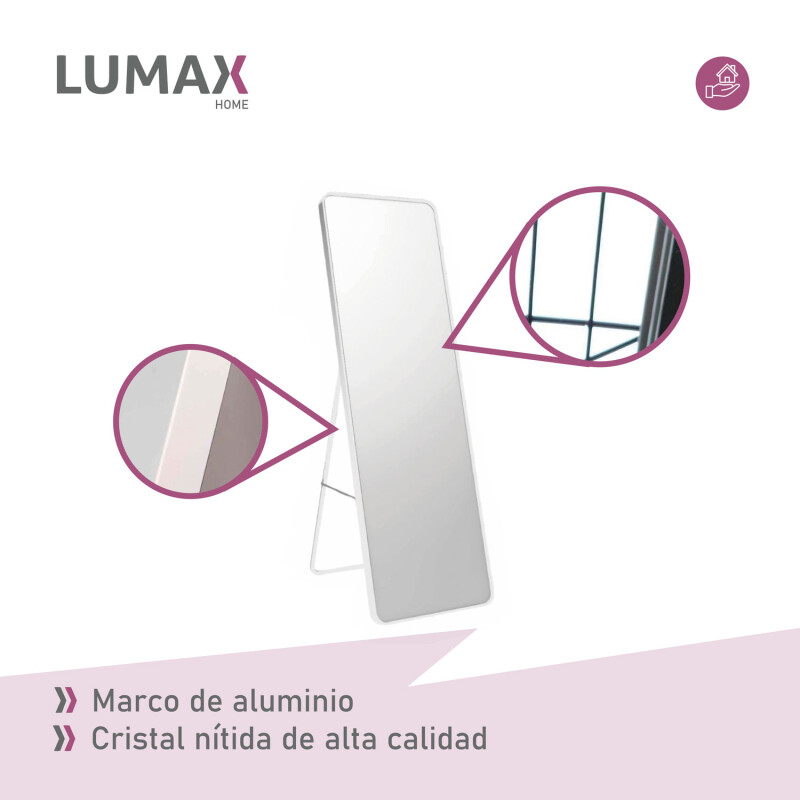 Espejo Glamour Lumax 170x65 Cm Para Living O Dormitorio De Pie O Pared Sofisticado Blanco