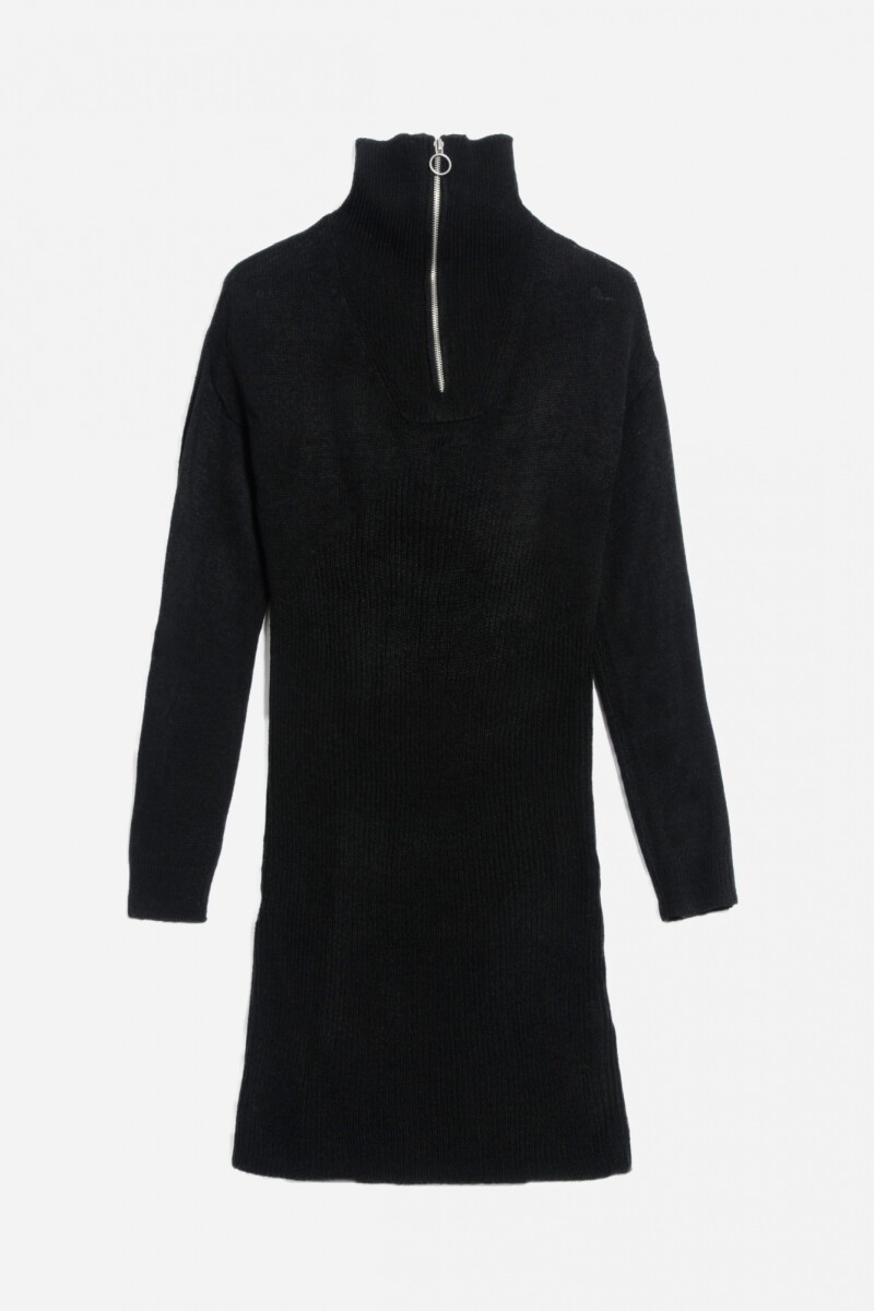 Vestido corto tejido con medio cierre NEGRO