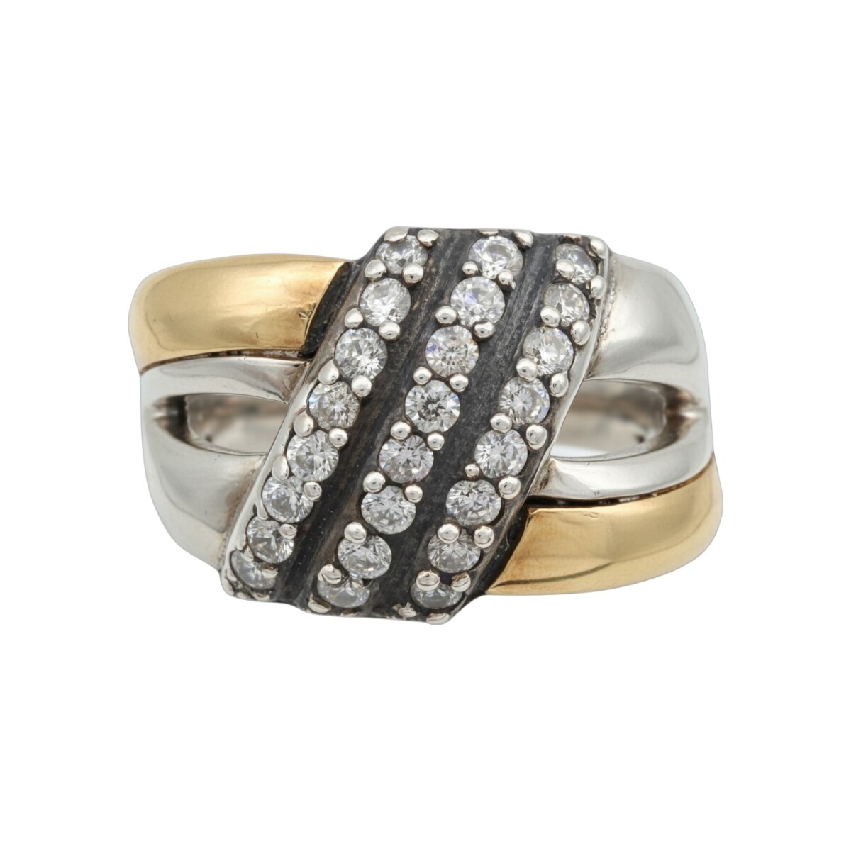 Anillo Tiras-Plata y Oro-Piedra Zirconia-AN5248 - conpiedra 