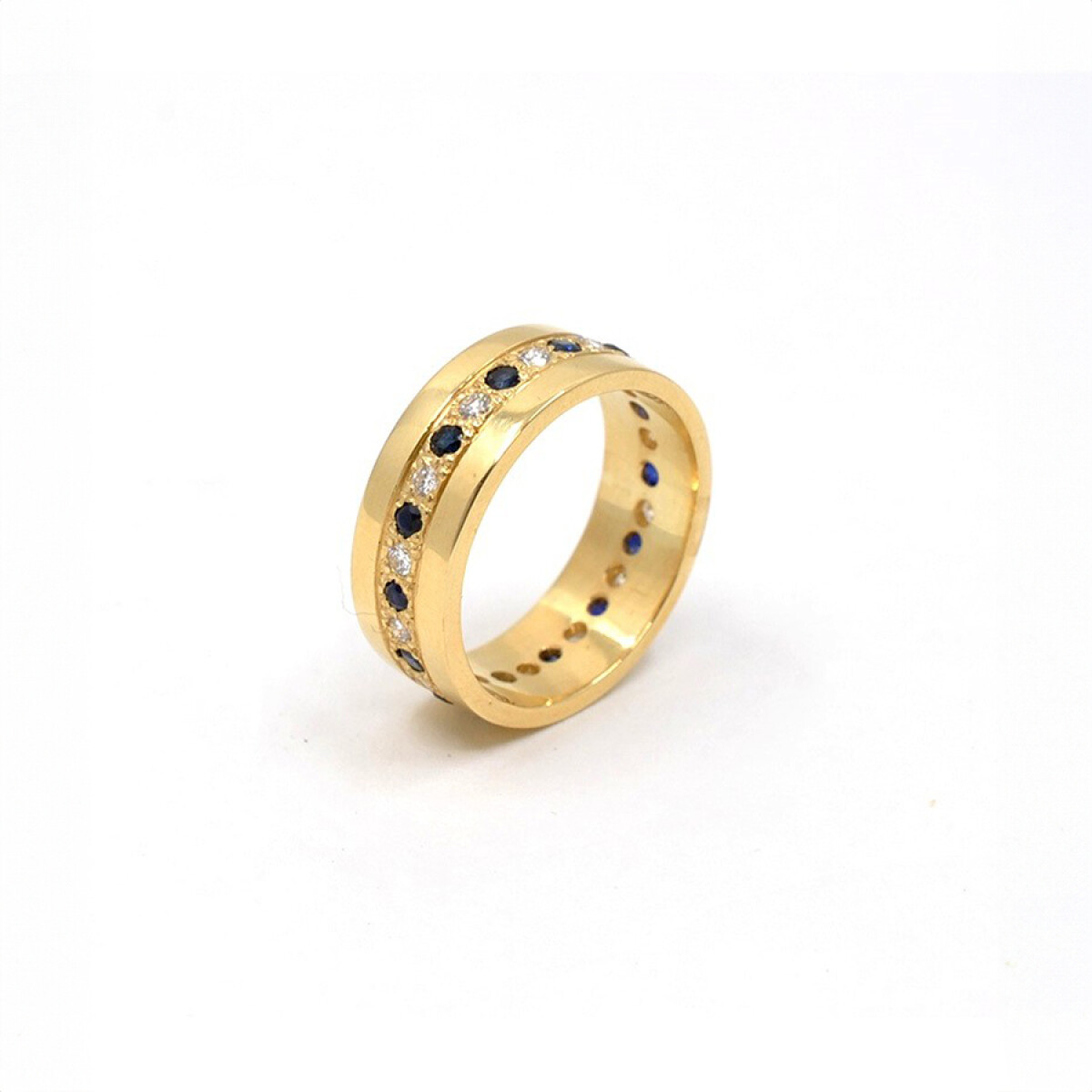 Anillo En Oro 18K, Brillantes Y Zafiros 