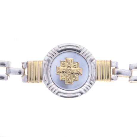 Pulsera religiosa de plata 925 y double en oro 18 ktes, SAN BENITO Pulsera religiosa de plata 925 y double en oro 18 ktes, SAN BENITO