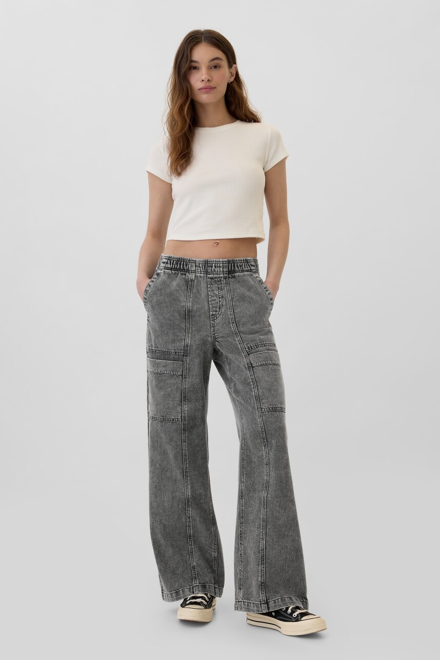 Jean Wide Leg Con Elàstico Utility Mujer Black Wash