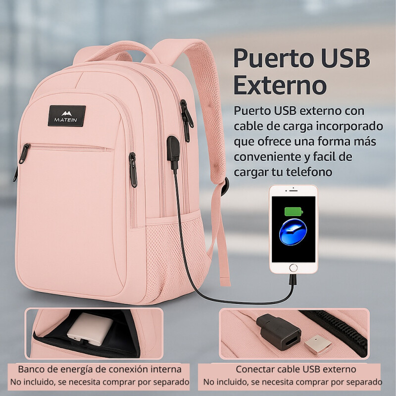 Mochila Urbana Viaje Antirrobo Notebook Matein 1007 28l Rosa