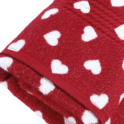Toalla de Mano Estampada Prisma 100% Algodón 50 x 80 cm Rojo / Corazón Blanco