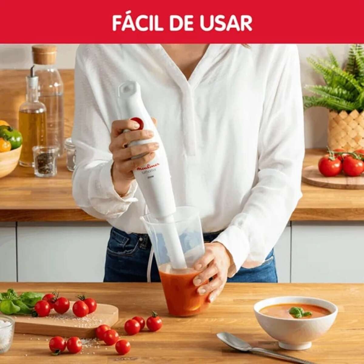 Mixer Moulinex Turbomix Antisalpicaduras Cuchillas Zelkrom - Blanco 