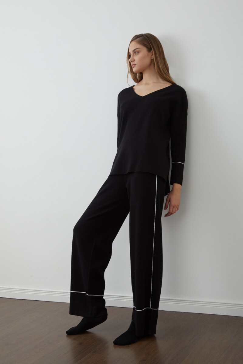Pantalón tejido con vivo en contraste - negro 