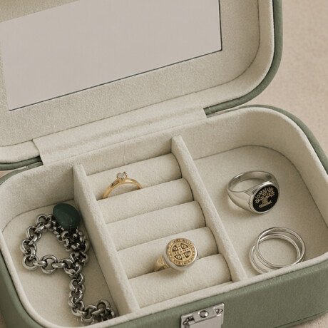 Joyero con espejo y hebilla - Chico 15x10x5cm Verde