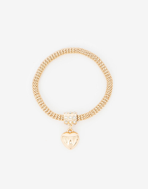 Pulseras Elásticas Strass Pulsera De Metal Con Dije De Corazón - Dorado
