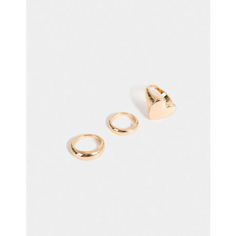 Set De Anillos Con Corazón Dorado