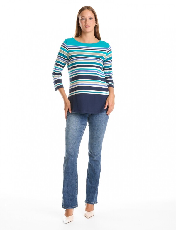 Remera Algodon Lineas AZUL/MULTI