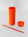Vaso Con Tapa + Sorbito Beverly Alto Naranja