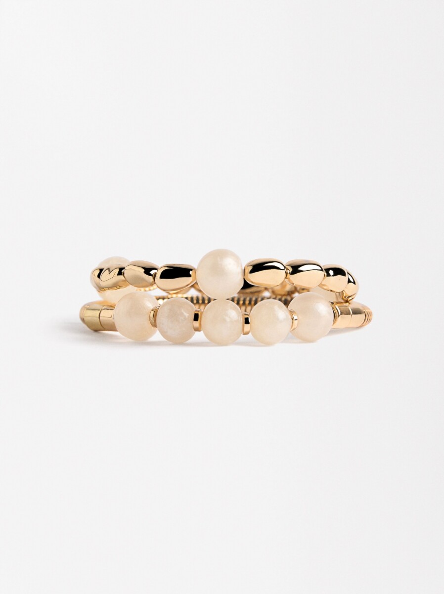 Set De Pulseras Elásticas Con Resina - beige 
