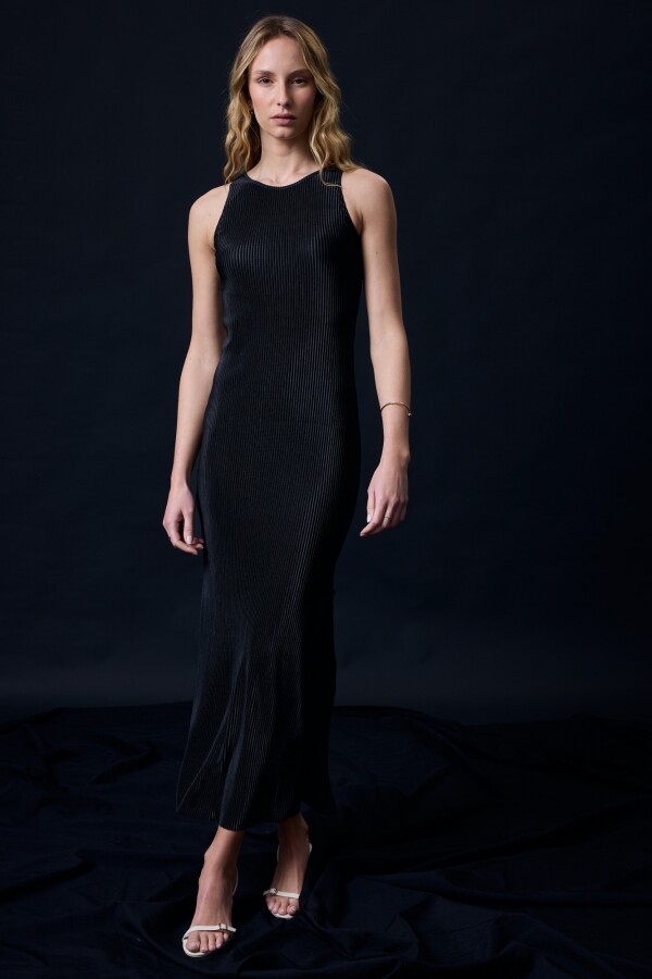 Vestido Saten Plisado NEGRO