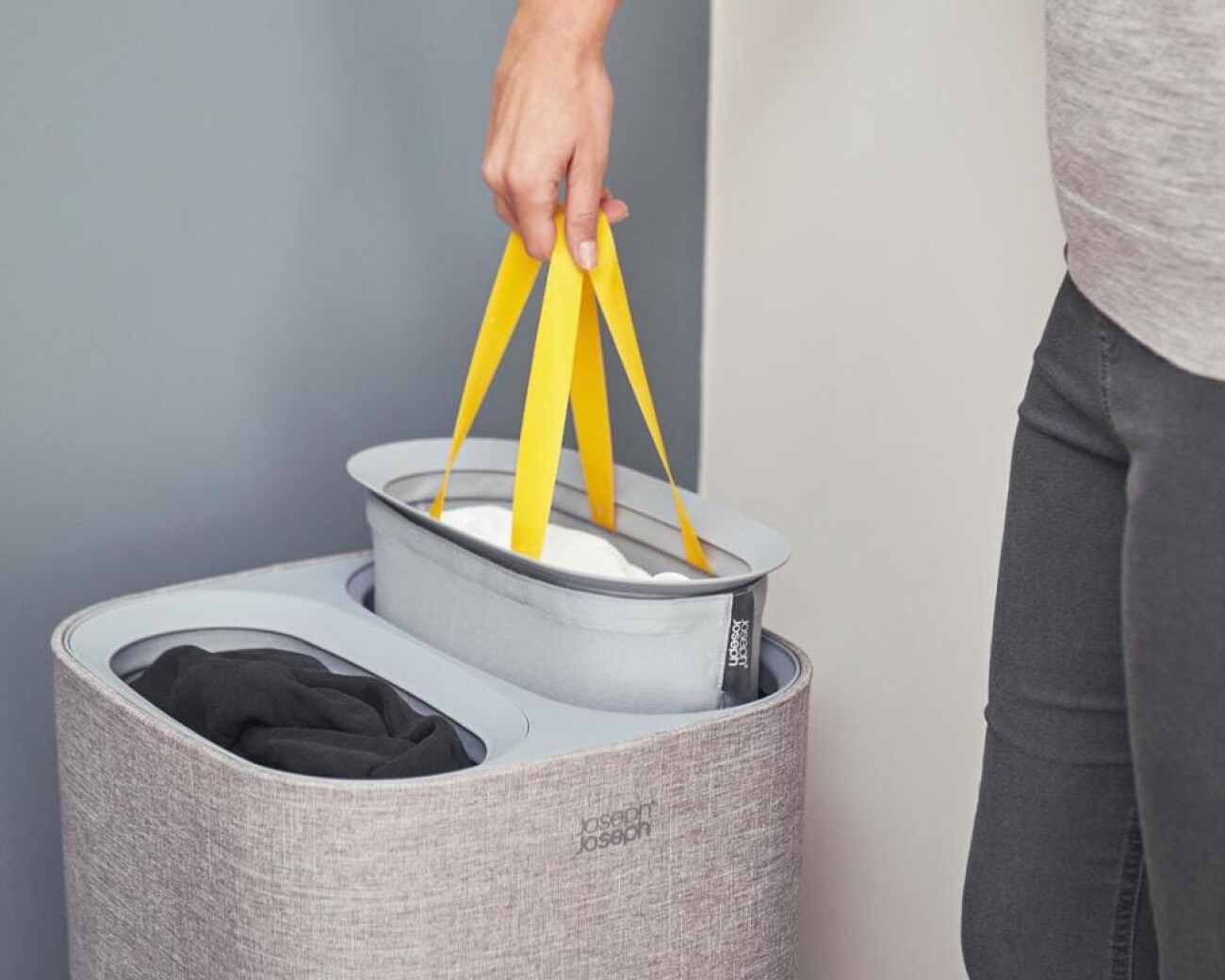 Cesto para ropa Tota 60L con separación – 2 compartimentos Gris
